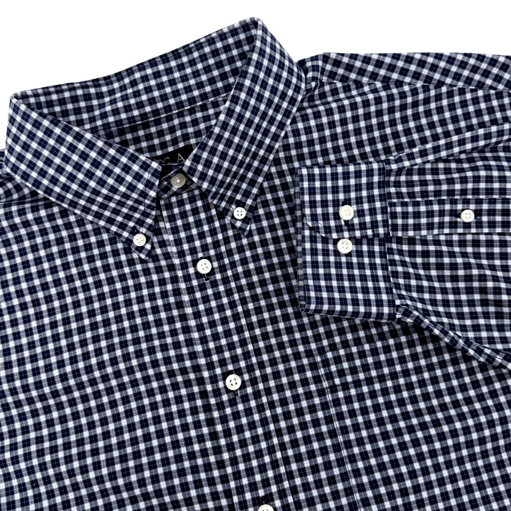Jos A Bank Shirt Mens XXL Navy Blue Micro Check Button Down Long Sleeve Exc.